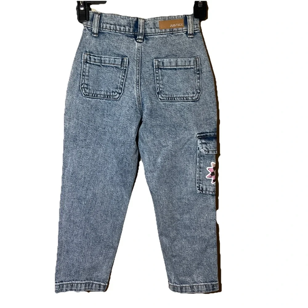 The Powerpuff Girls Justice Jeans Girls Sz 7 Easy Fit Acid‎ Wash Mom Cargo EUC